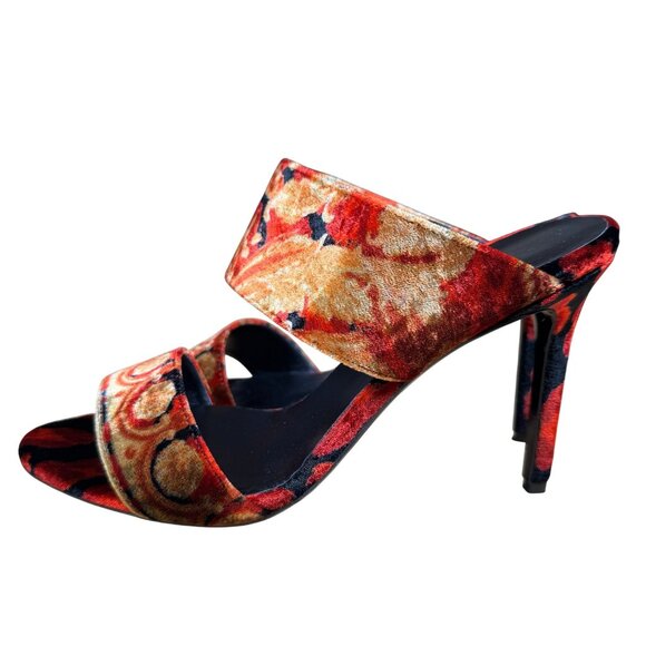 Versace Womens Baroque Velvet Sandals Size 40 Red & Gold Stiletto NIB - Picture 6 of 12